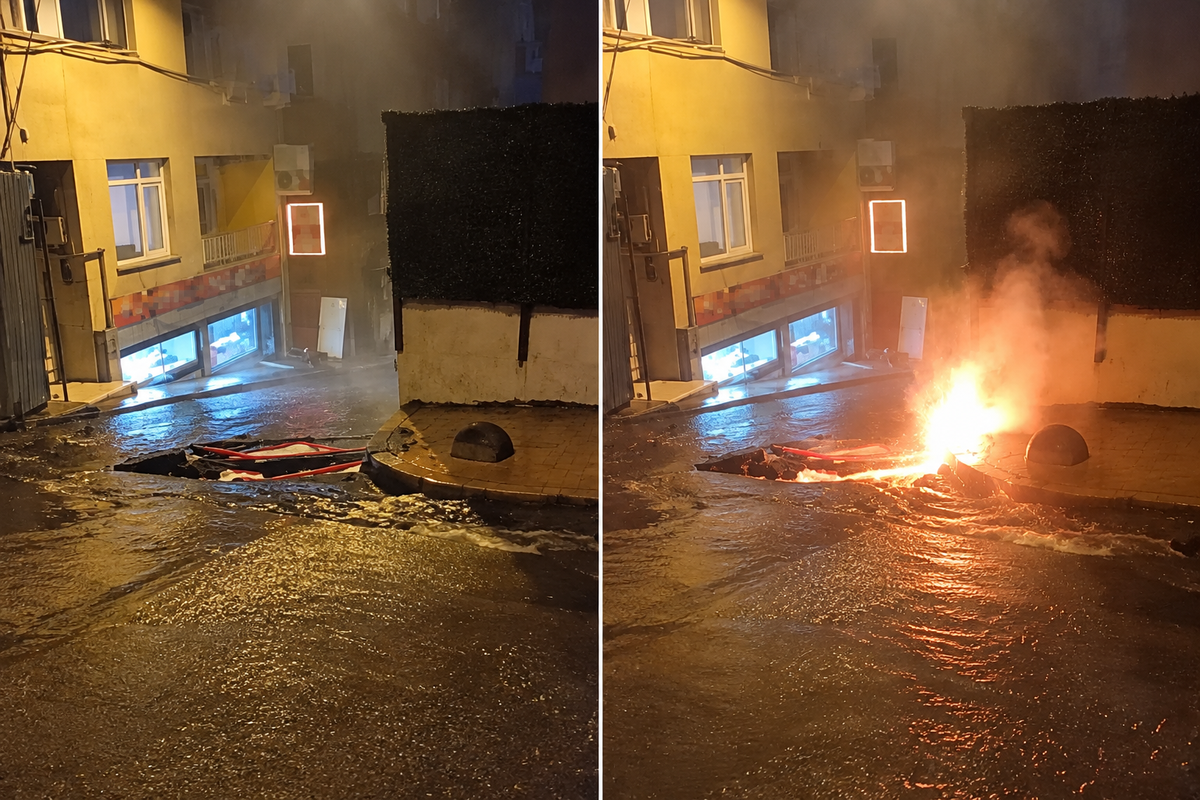 İstanbul’da korku dolu anlar! Sel suları arasında elektrik kabloları alev aldı
